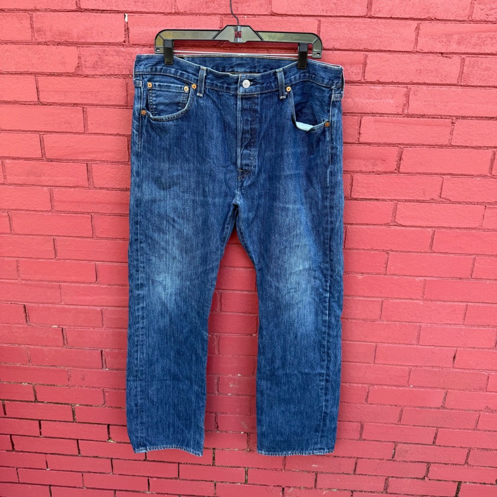 Levis 501 Jeans Blue Dark Wash Mens W36 L30 Denim‎ Retro Western Cowboy
